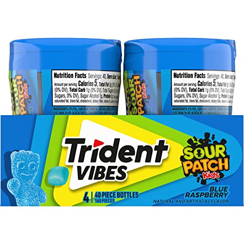 Trident Vibes SOUR PATCH KIDS Blue Raspberry Sugar Free Gum, 4 -...