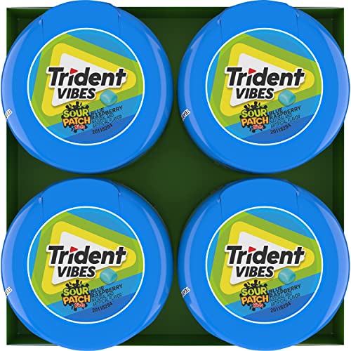 Trident Vibes SOUR PATCH KIDS Blue Raspberry Sugar Free Gum, 4 -...