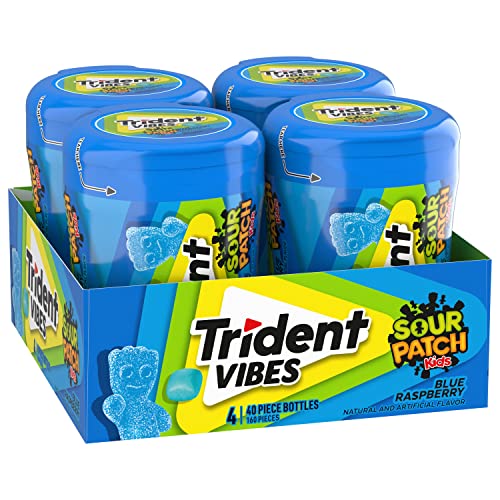 Trident Vibes SOUR PATCH KIDS Blue Raspberry Sugar Free Gum, 4 -...