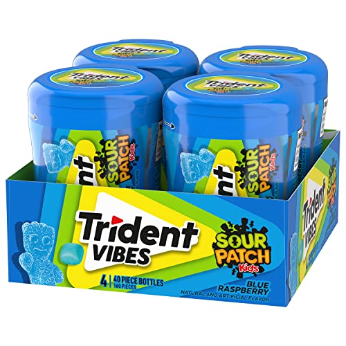 Trident Vibes SOUR PATCH KIDS Blue Raspberry Sugar Free Gum, 4 -...