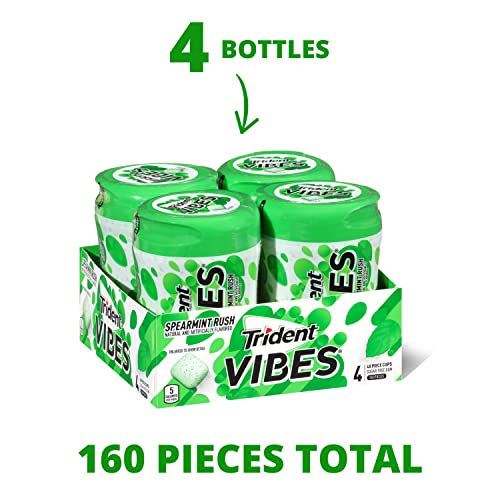 Trident Vibes Spearmint Rush Sugar Free Gum, 4 Bottles of 40 Pie...