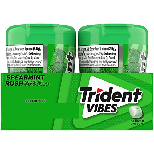 Trident Vibes Spearmint Rush Sugar Free Gum, 4 Bottles of 40 Pie...