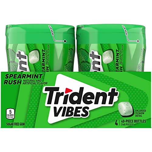 Trident Vibes Spearmint Rush Sugar Free Gum, 4 Bottles of 40 Pie...