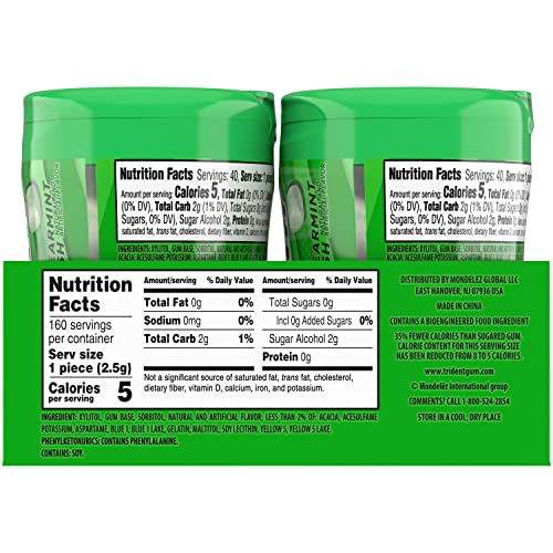 Trident Vibes Spearmint Rush Sugar Free Gum, 4 Bottles of 40 Pie...