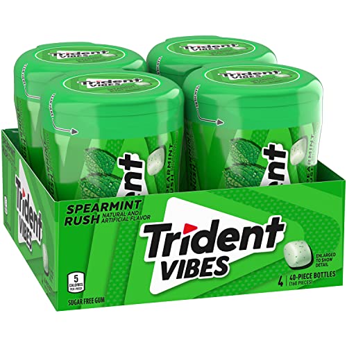 Trident Vibes Spearmint Rush Sugar Free Gum, 4 Bottles of 40 Pie...