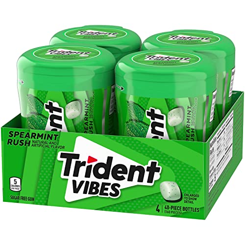 Trident Vibes Spearmint Rush Sugar Free Gum, 4 Bottles of 40 Pie...