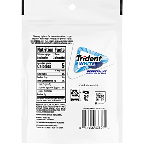 Trident White Peppermint Sugar Free Gum, 180 Pieces