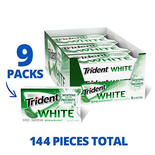 Trident White Spearmint Sugar Free Gum, 9 Pack Of 16 Pieces 144