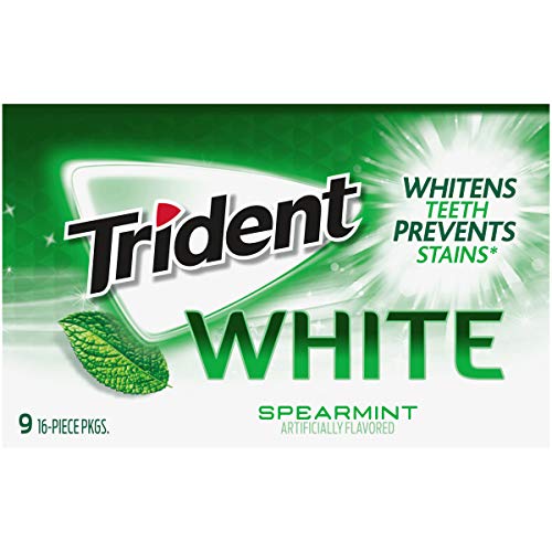 Trident White Spearmint Sugar Free Gum, 9 Pack Of 16 Pieces 144