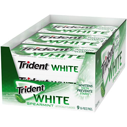 Trident White Spearmint Sugar Free Gum, 9 Pack Of 16 Pieces 144
