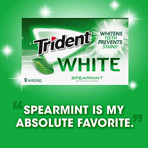 Trident White Spearmint Sugar Free Gum, 9 Pack Of 16 Pieces 144