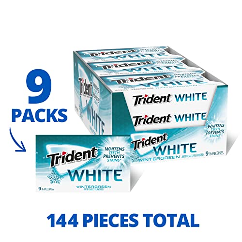 Trident White Wintergreen Sugar Free Gum, 9 Packs of 16 Pieces ...
