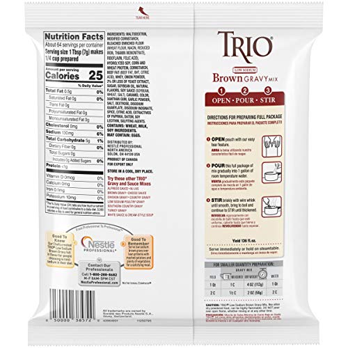 Trio Brown Gravy Mix, Low Sodium, Just Add Water, 16 Oz Bag