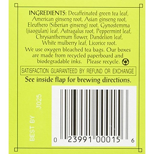 Triple Leaf Tea, Decaf Green Tea With Ginseng, 20 Tea Bags Pack
