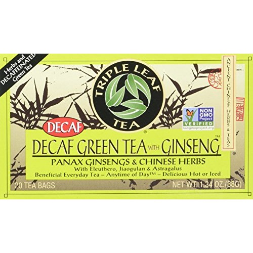 Triple Leaf Tea, Decaf Green Tea With Ginseng, 20 Tea Bags Pack