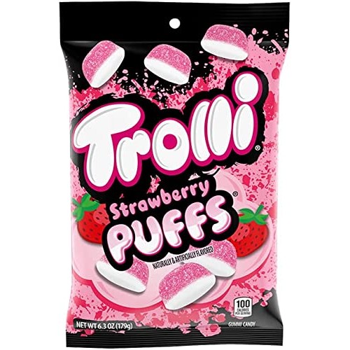 Trolli Strawberry Puffs, Sugar Coated Marshmallow Gummies, 4.25
