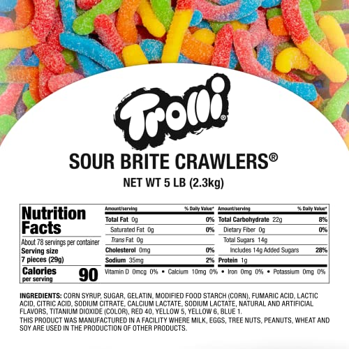 Trolli Sour Brite Crawlers Gummy Worms, 5 Pound Bulk Candy Bag S
