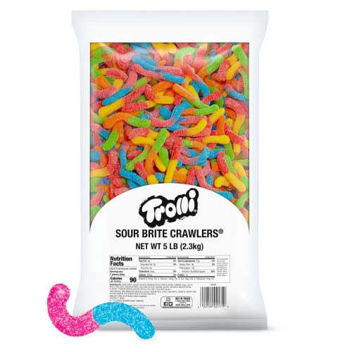 Trolli Sour Brite Crawlers Gummy Worms, 5 Pound Bulk Candy Bag S