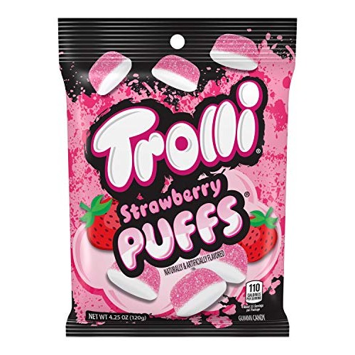 Trolli Strawberry Puffs Gummy Candy, 4.25 Ounce Bag, Pack Of 12