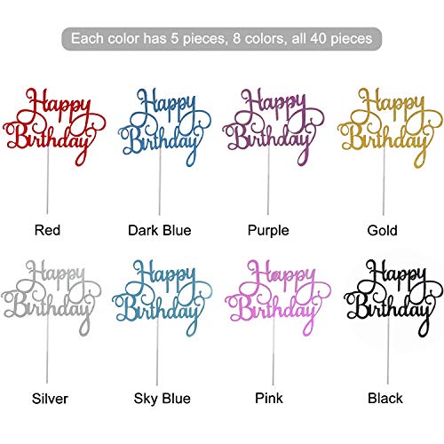 Trounistro Happy Birthday Cake Toppers, 40 Pieces Cake Toppers G