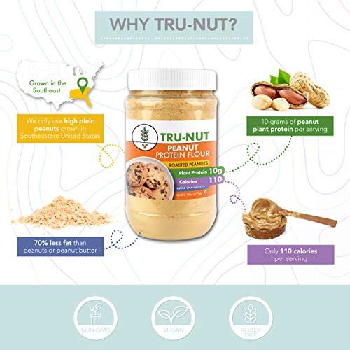 Tru-Nut Peanut Flour 18 Servings, 14 Oz Jar Great For Baking,