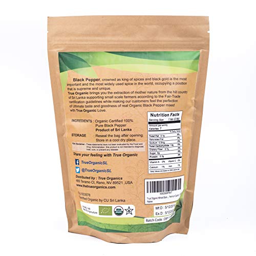 True Organic Ceylon Black Peppercorns Whole 16 Oz - Usda &Amp; Koshe