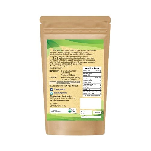 True Organic Ceylon Nutmeg Whole 16 Oz - Usda Certified , Pure C