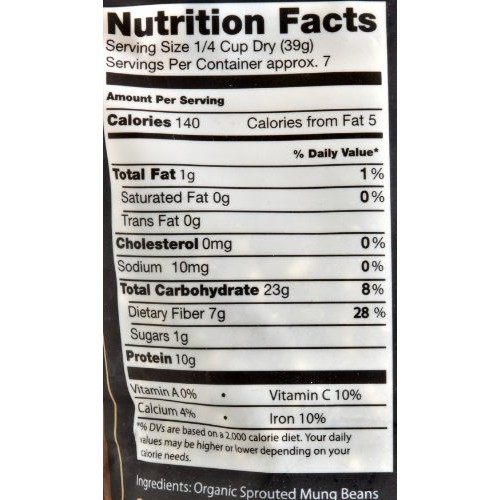 Truroots Organic Sprouted Mung Beans, 10-Ounce Pouches Pack Of 6