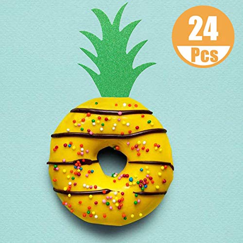 24Pcs Pineapple Cupcake Toppers Glitter Green Pineapple Donut Pi