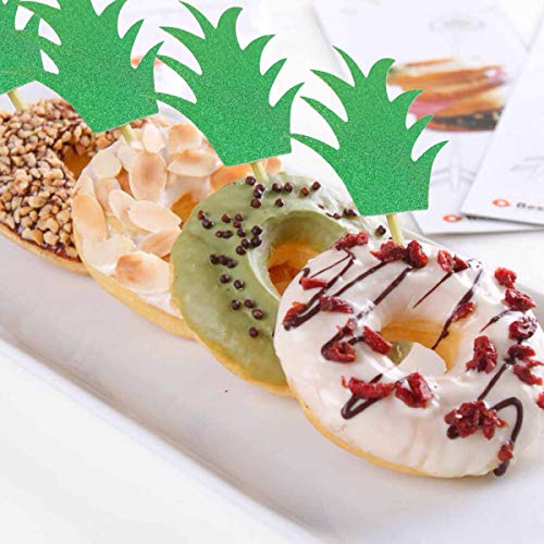24Pcs Pineapple Cupcake Toppers Glitter Green Pineapple Donut Pi