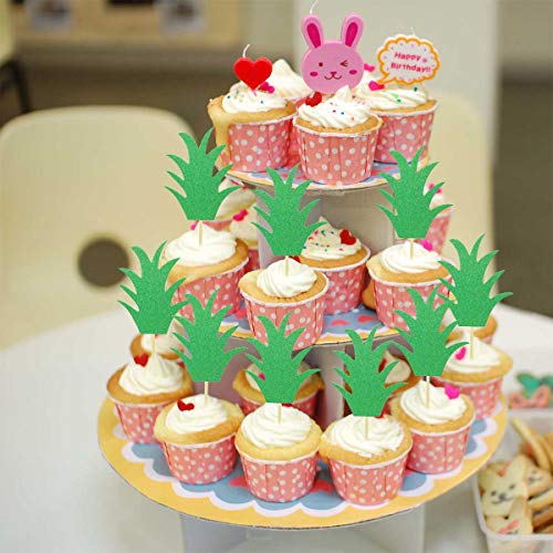 24Pcs Pineapple Cupcake Toppers Glitter Green Pineapple Donut Pi