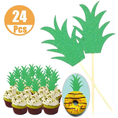 24Pcs Pineapple Cupcake Toppers Glitter Green Pineapple Donut Pi