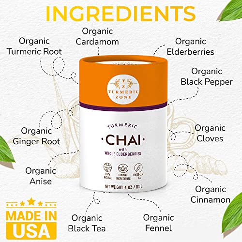 Turmeric Zone Organic Turmeric Chai Tea with Elderberries - Made...