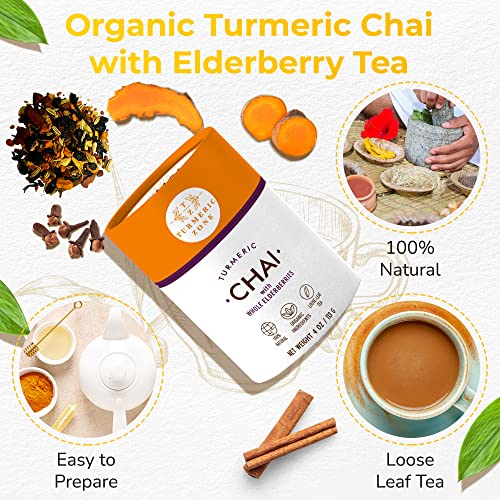 Turmeric Zone Organic Turmeric Chai Tea with Elderberries - Made...