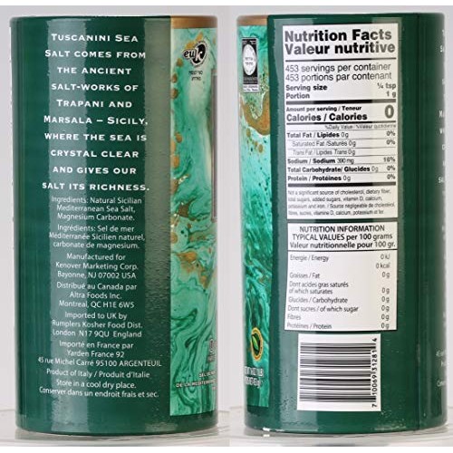 Tuscanini Premium Italian Fine Sea Salt, 16Oz Tube, Mediterenian