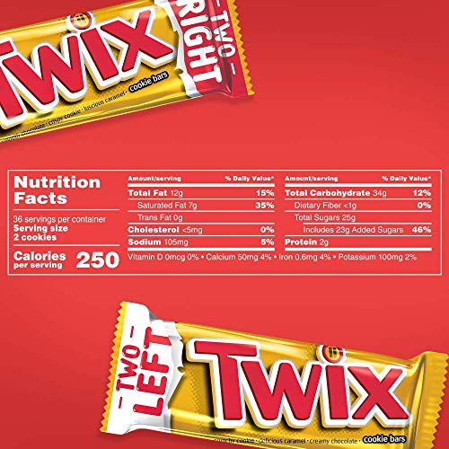 Twix Full Size Caramel Chocolate Cookie Candy Bar, 1.79 Oz, 36-C