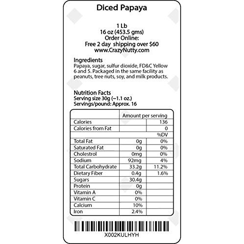 Diced Papaya - 1 Pound - Antioxidant Rich Snack, Low Sugar, Fres