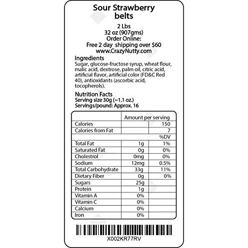 Sour Strawberry Belts - 2 Pounds