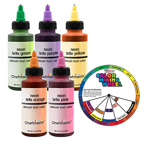 U.S. Cake Supply 2.3-Ounce Neon Airbrush Cake Food Colors 5 Bott