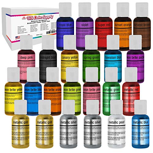 U.S. Cake Supply Deluxe 24 Bottle Airbrush Cake Color Set - The