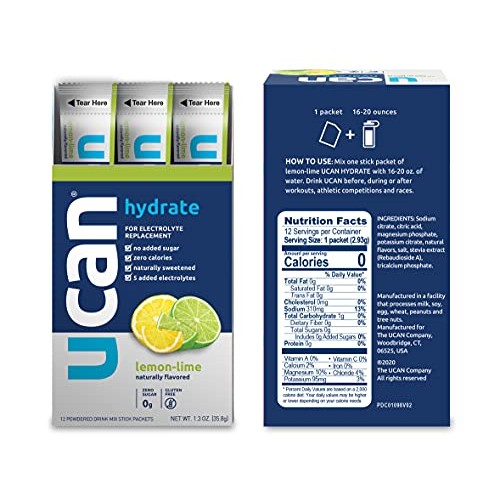 Ucan Hydrate Electrolyte Drink Mix, Lemon-Lime, No Sugar, Zero C