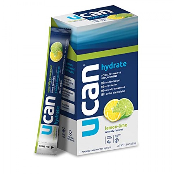 UCAN Hydrate Electrolyte Drink Mix, Lemon-Lime, No Sugar, Zero C...