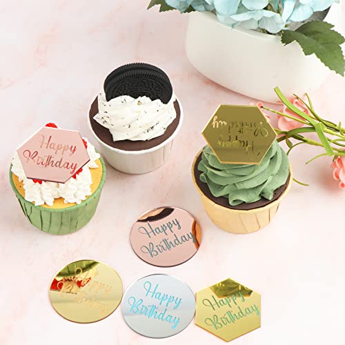 60 Pcs Acrylic Cupcake Toppers Mirror Acrylic Cake Toppers Happy