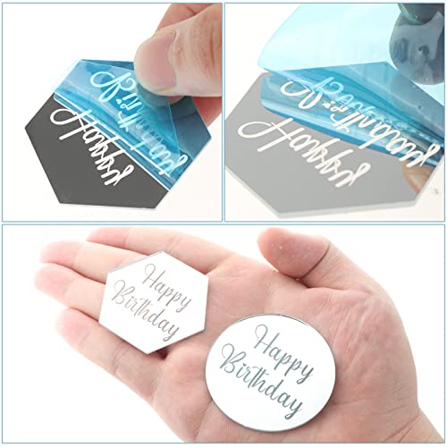 60 Pcs Acrylic Cupcake Toppers Mirror Acrylic Cake Toppers Happy