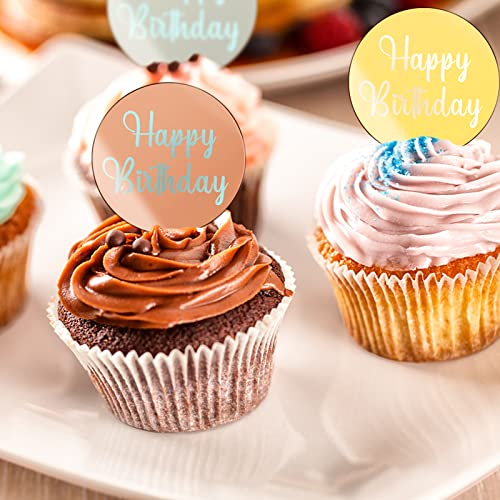 60 Pcs Acrylic Cupcake Toppers Mirror Acrylic Cake Toppers Happy