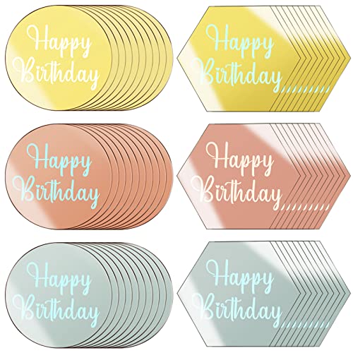 60 Pcs Acrylic Cupcake Toppers Mirror Acrylic Cake Toppers Happy