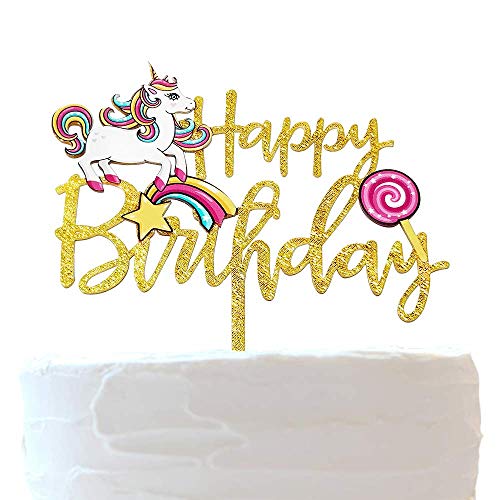 Rainbow Unicorn Birthday Cake Topper-Gold Color Cake Decorating