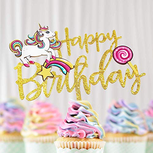 Rainbow Unicorn Birthday Cake Topper-Gold Color Cake Decorating