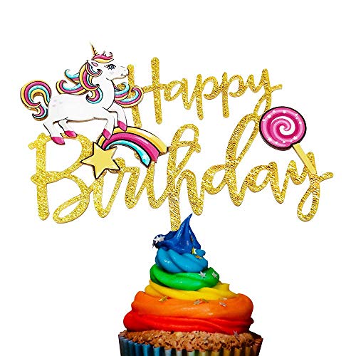 Rainbow Unicorn Birthday Cake Topper-Gold Color Cake Decorating