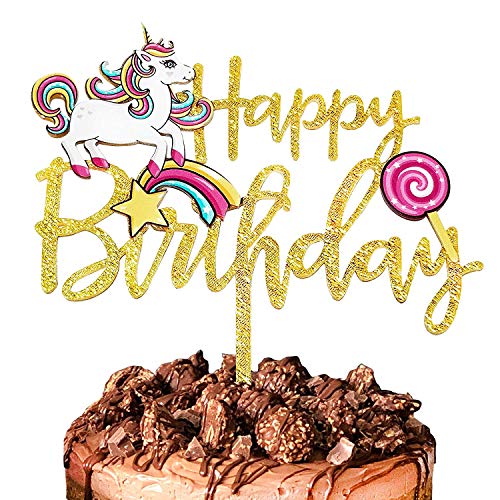 Rainbow Unicorn Birthday Cake Topper-Gold Color Cake Decorating